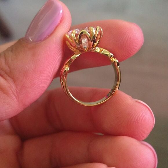Fancy CZ Solitaire Ring Gold size 5 - Picture 3 of 5